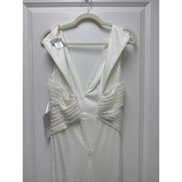 Mac Duggal Size 4 White 26598 V-Neck Sequin Wrap Waist Maxi Gown Wedding Bridal - Picture 9 of 12